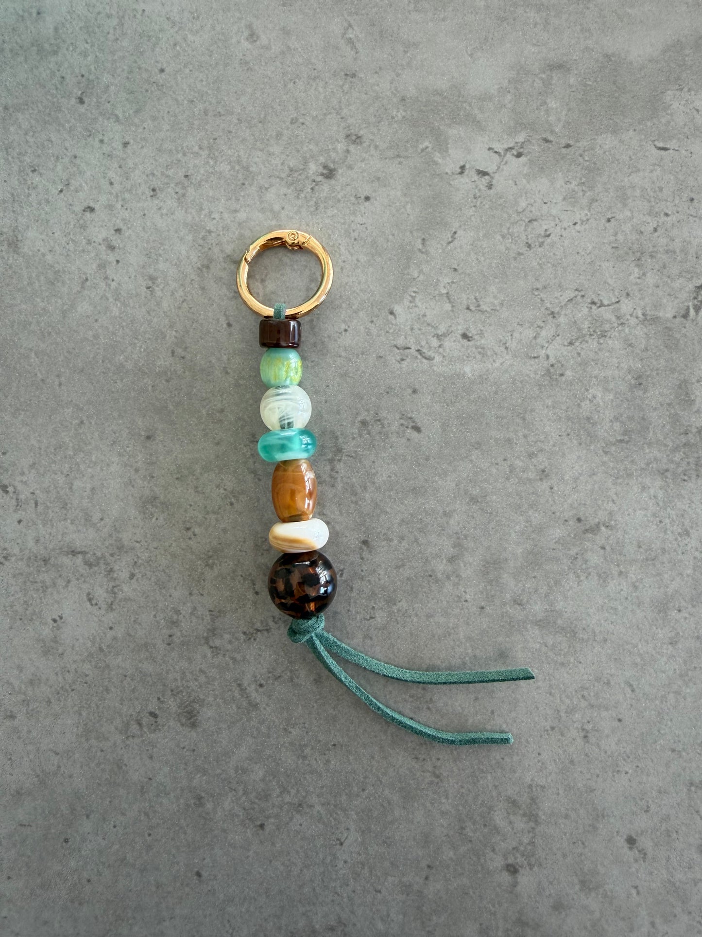 bag/key charm - brown greens clear caramel tiger