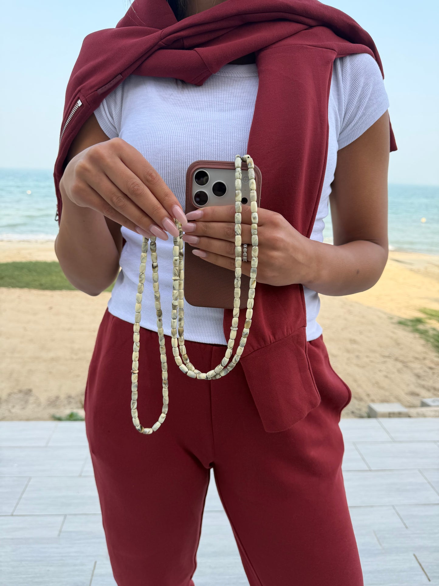 cream marble lightweight phonestrap