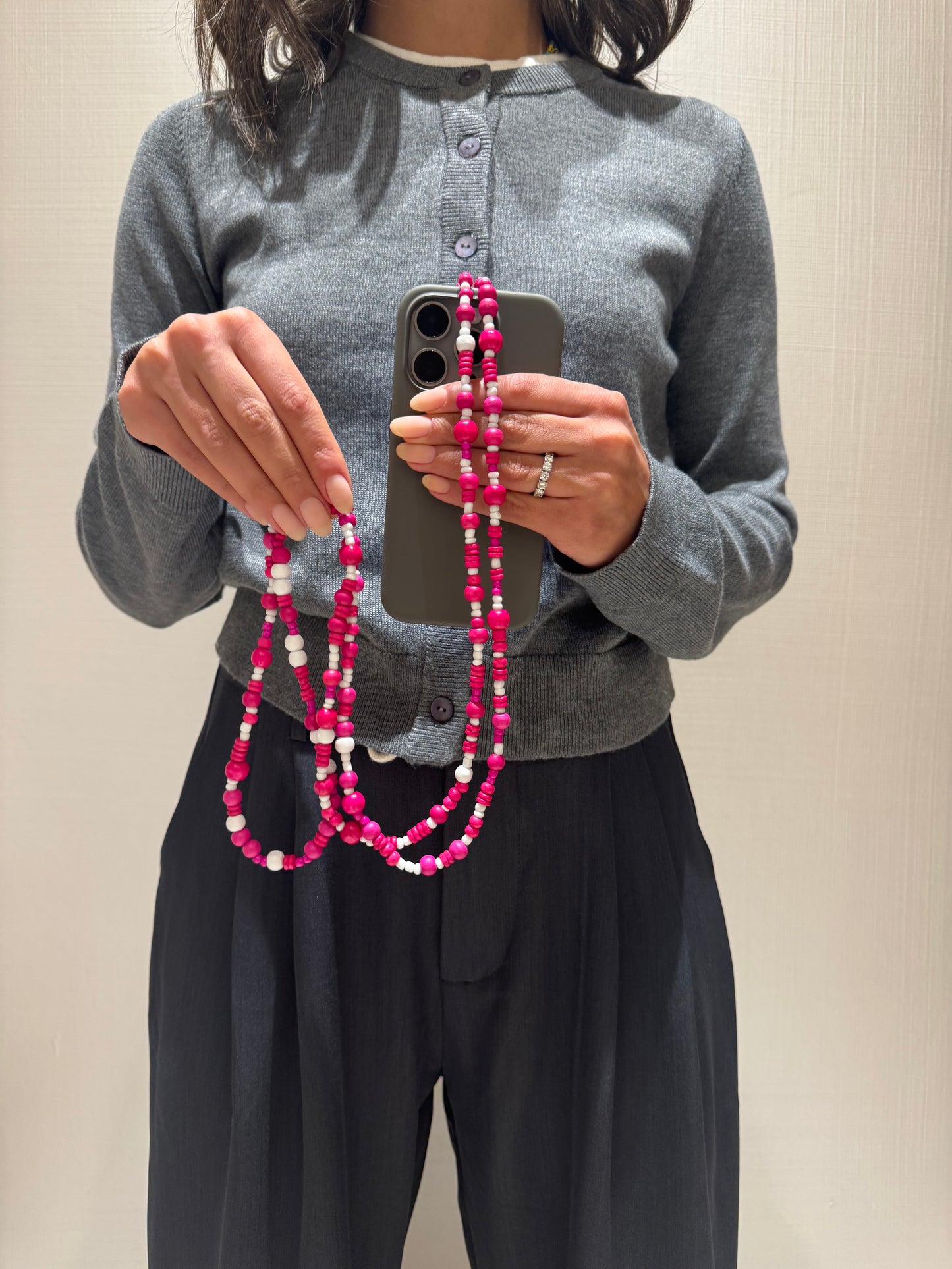 fushia pink and white lightweight phonestrap