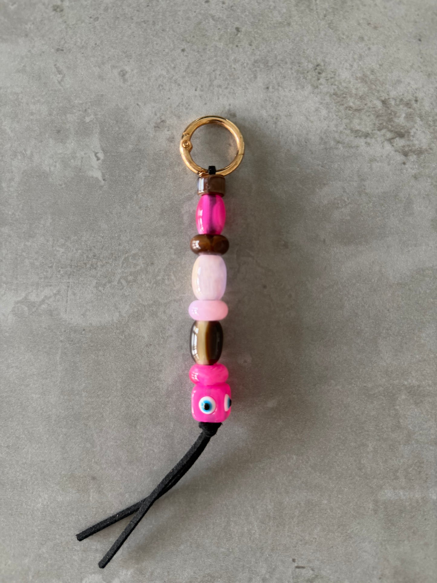 pinks & eye & browns bag/key charm