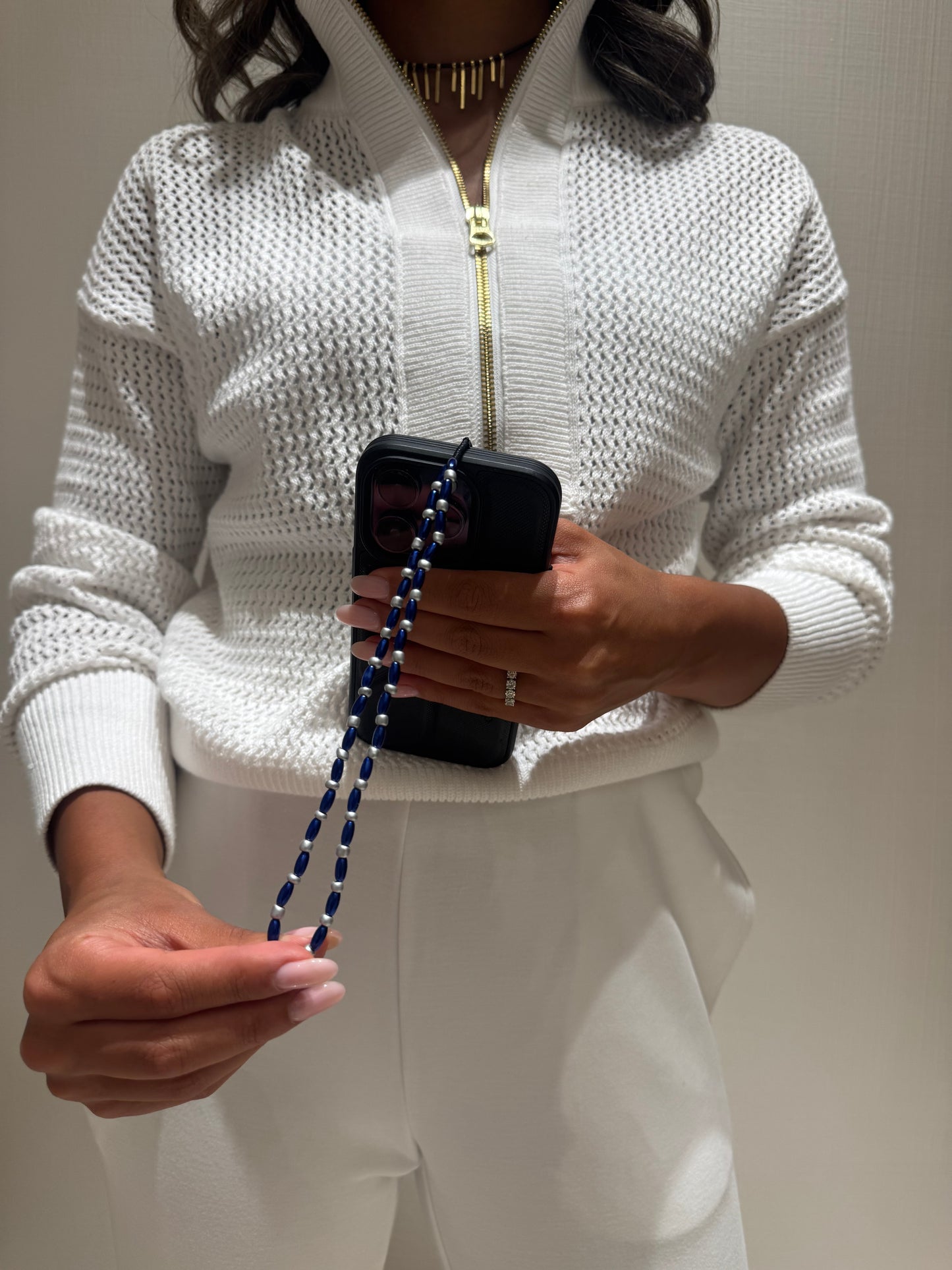 electric blue & silver short phonestrap