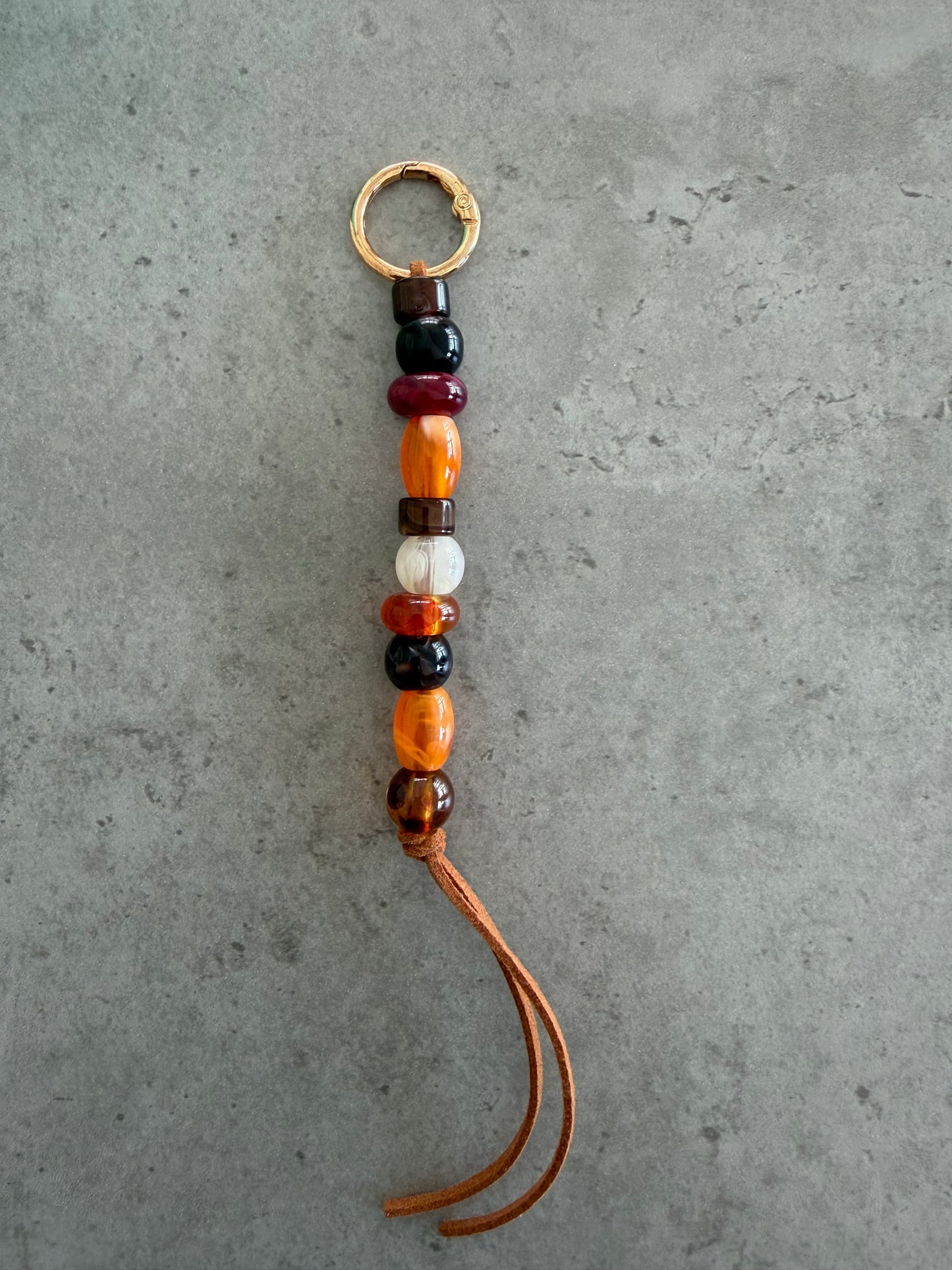 bag/key charm - oranges terracota browns maroon clear
