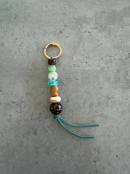 bag/key charm - brown greens clear caramel tiger