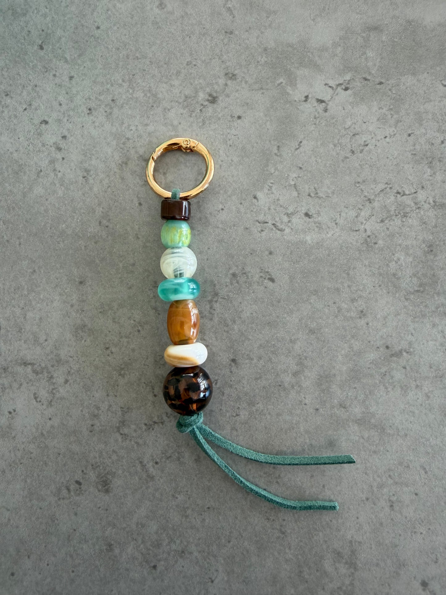 bag/key charm - brown greens clear caramel tiger