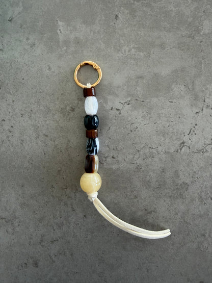 bag/key charm - brown black greys cream offwhite