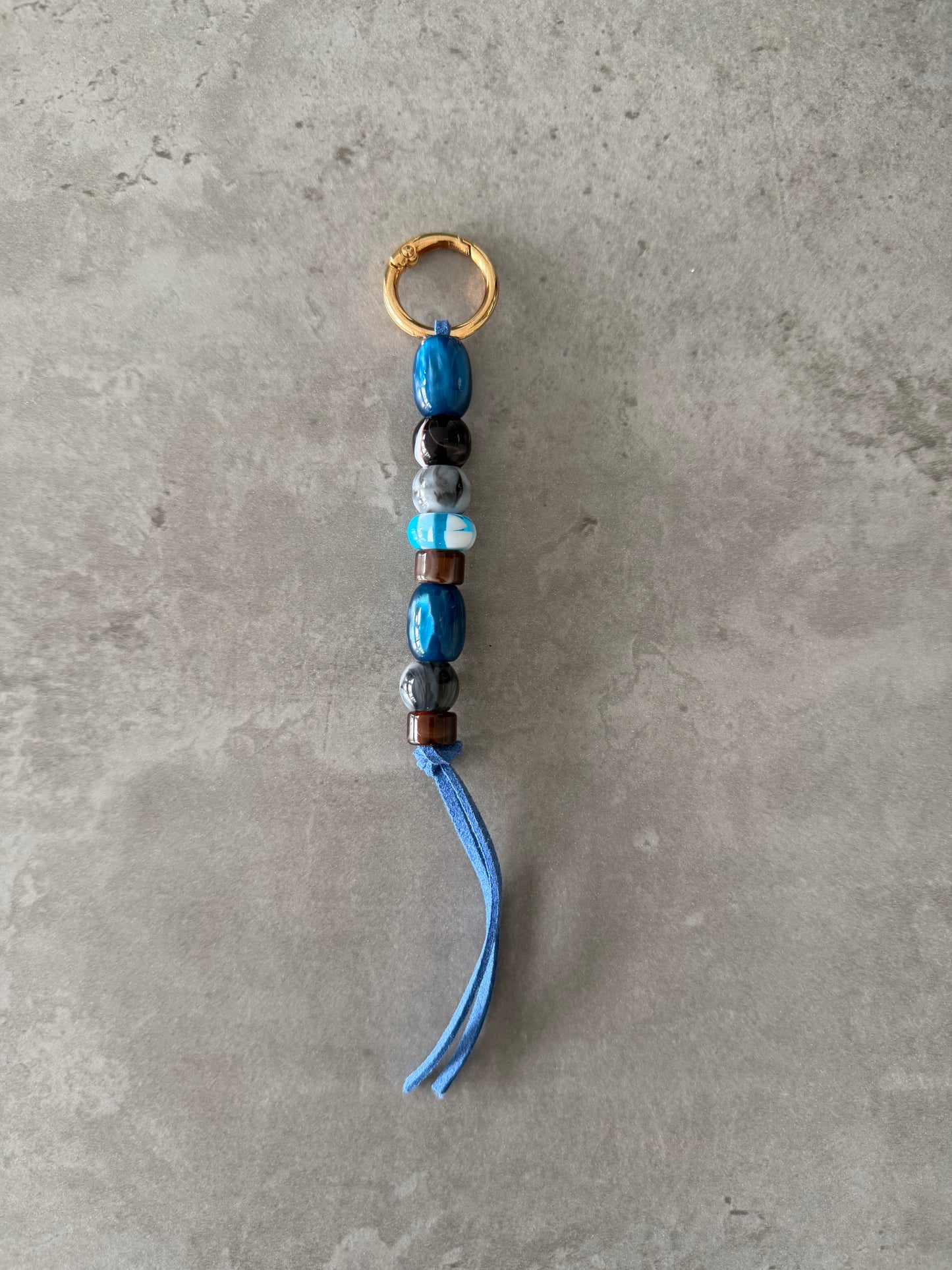 bag/key charm - blue brown grey