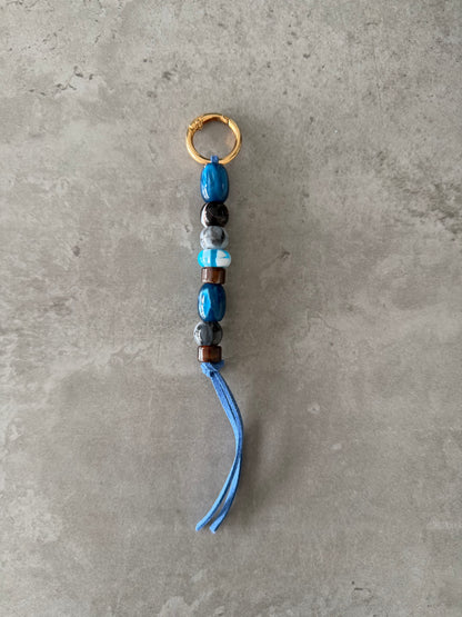 bag/key charm - blue brown grey