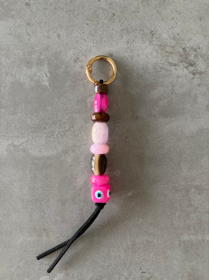 pinks & eye & browns bag/key charm