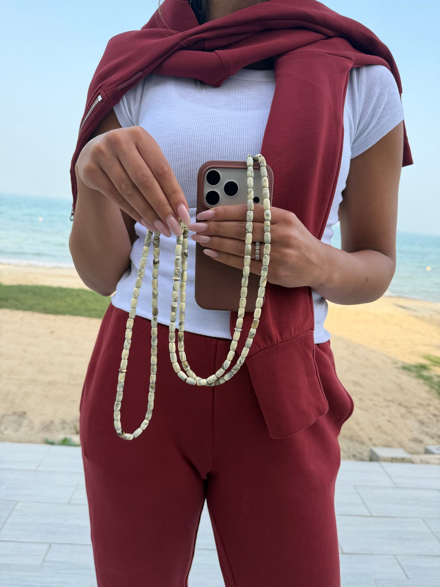 cream marble lightweight phonestrap