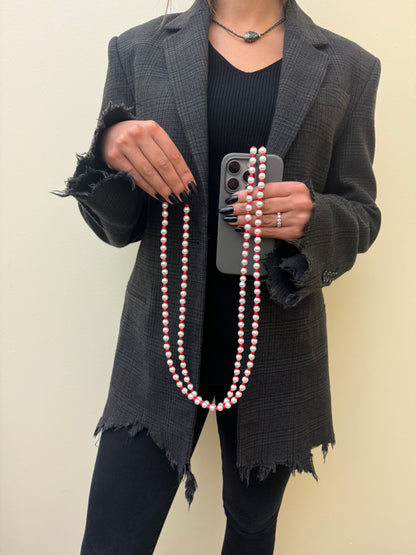 pearls & red lightweight phonestrap