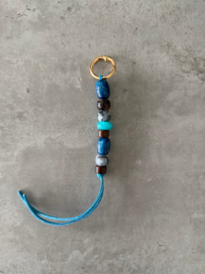 bag/key charm - blue brown grey