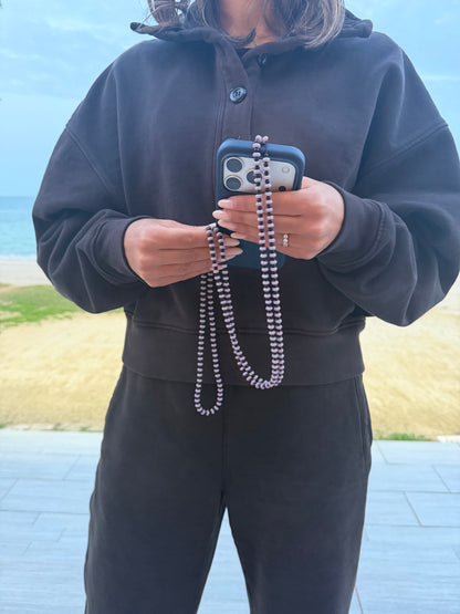 light purplishgrey & black round long phonestrap