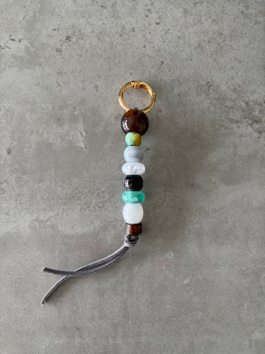 bag/key charm - mixed color grey thread