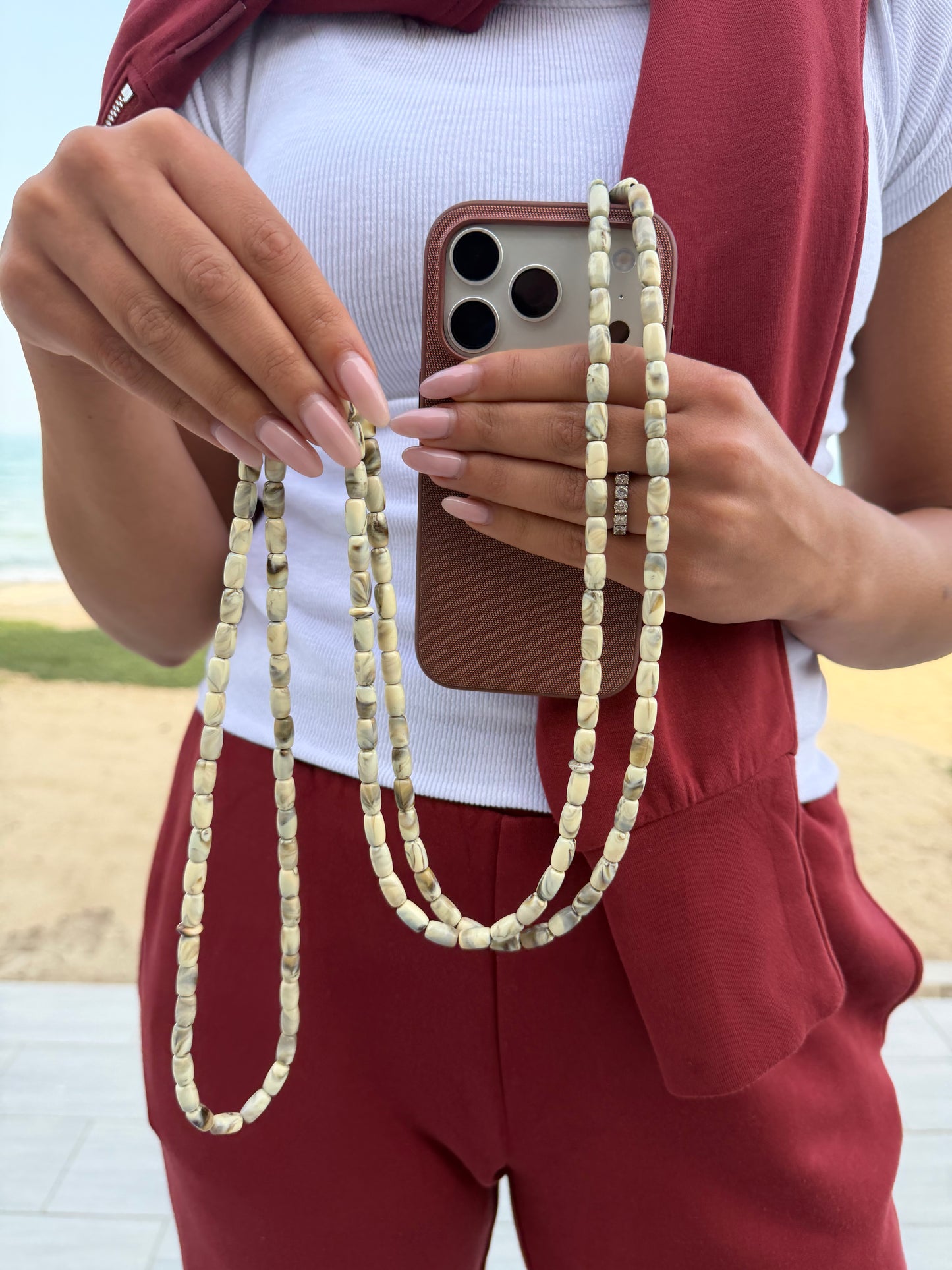 cream marble lightweight phonestrap