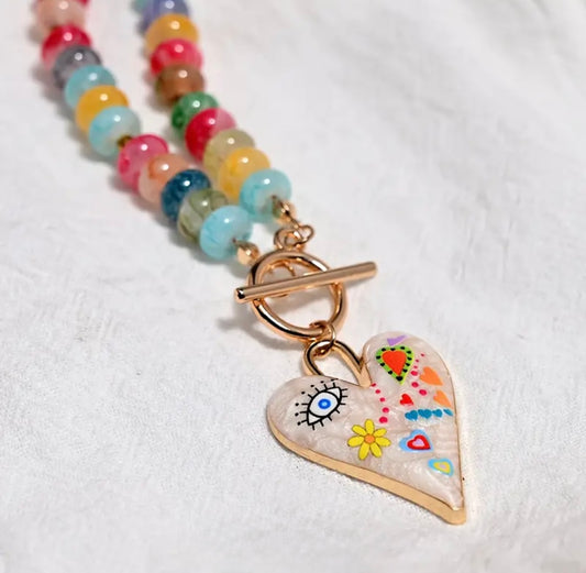 bluewhite eye yellow flower necklace