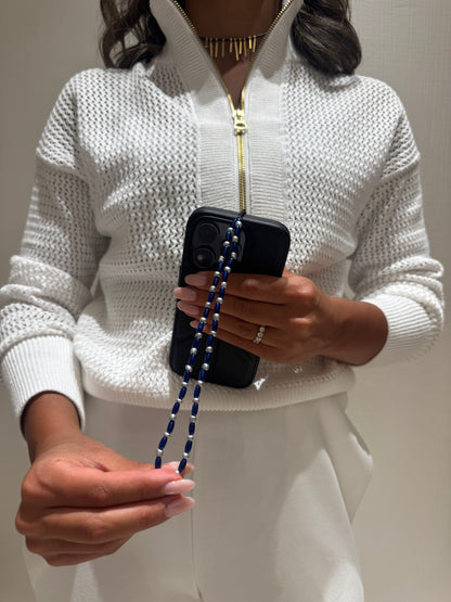electric blue & silver short phonestrap