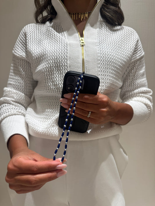 electric blue & silver short phonestrap