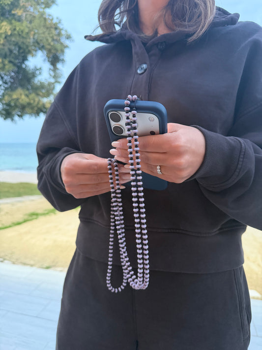 light purplishgrey & black round long phonestrap