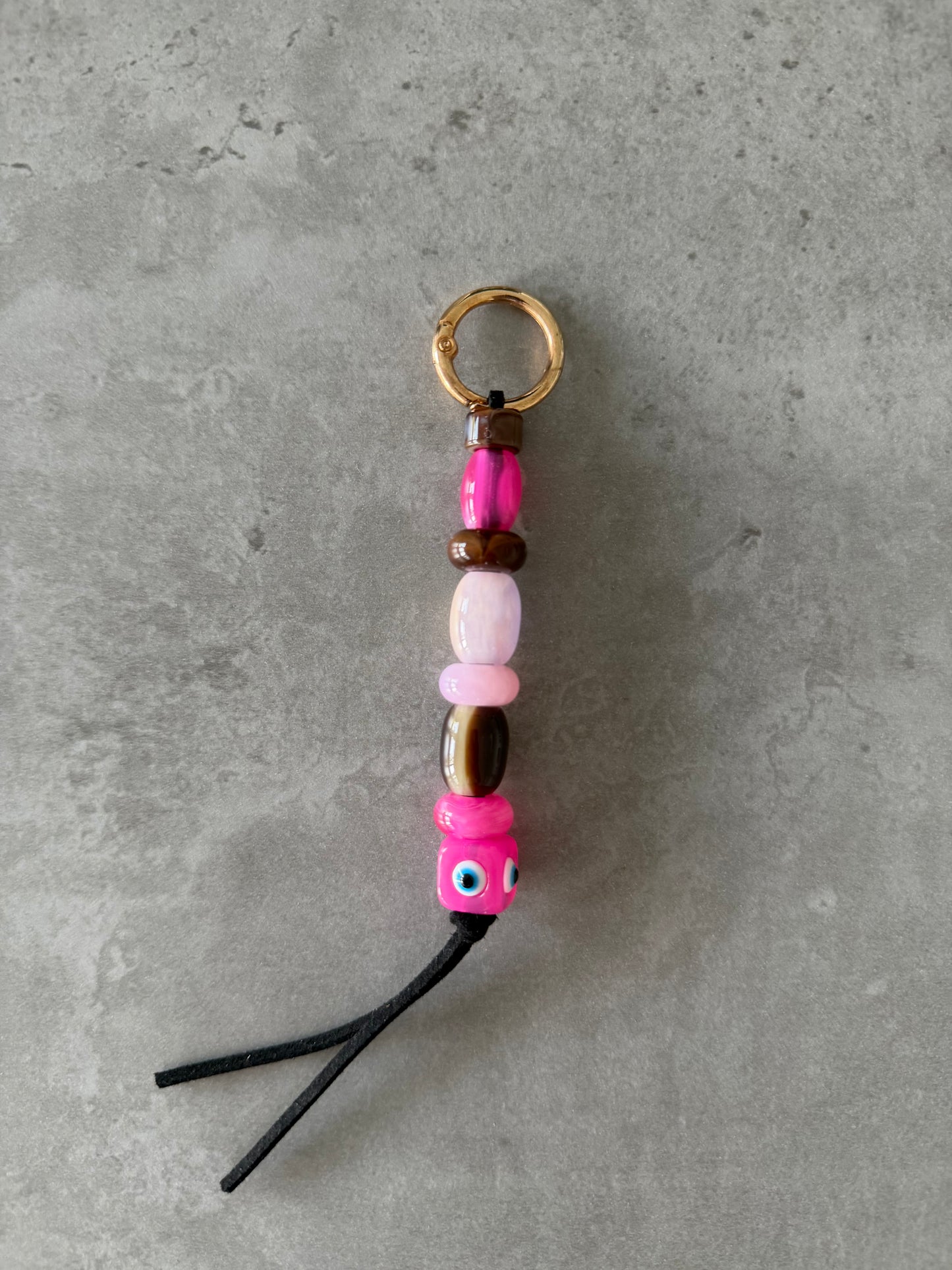 pinks & eye & browns bag/key charm