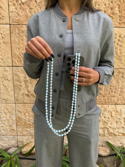 pearls & baby blue lightweight phonestrap